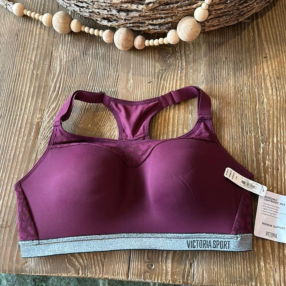 NWT Victoria Sport Maroon Mesh Lace Up Bra sz 34D